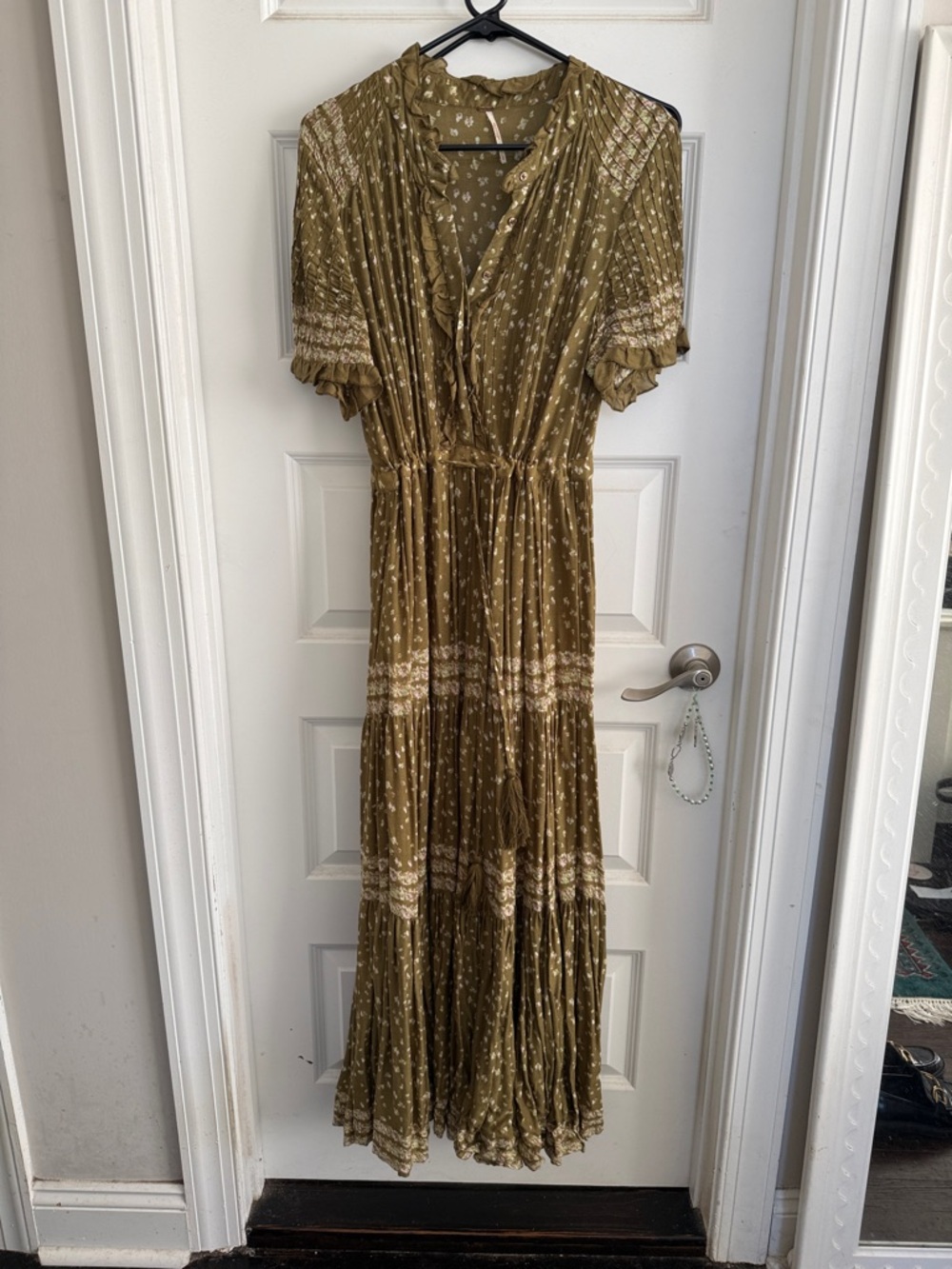 Free People Olive Floral Boho Tiered Maxi Dress